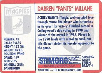 1991 Scanlens Stimorol #6 Darren Millane Back